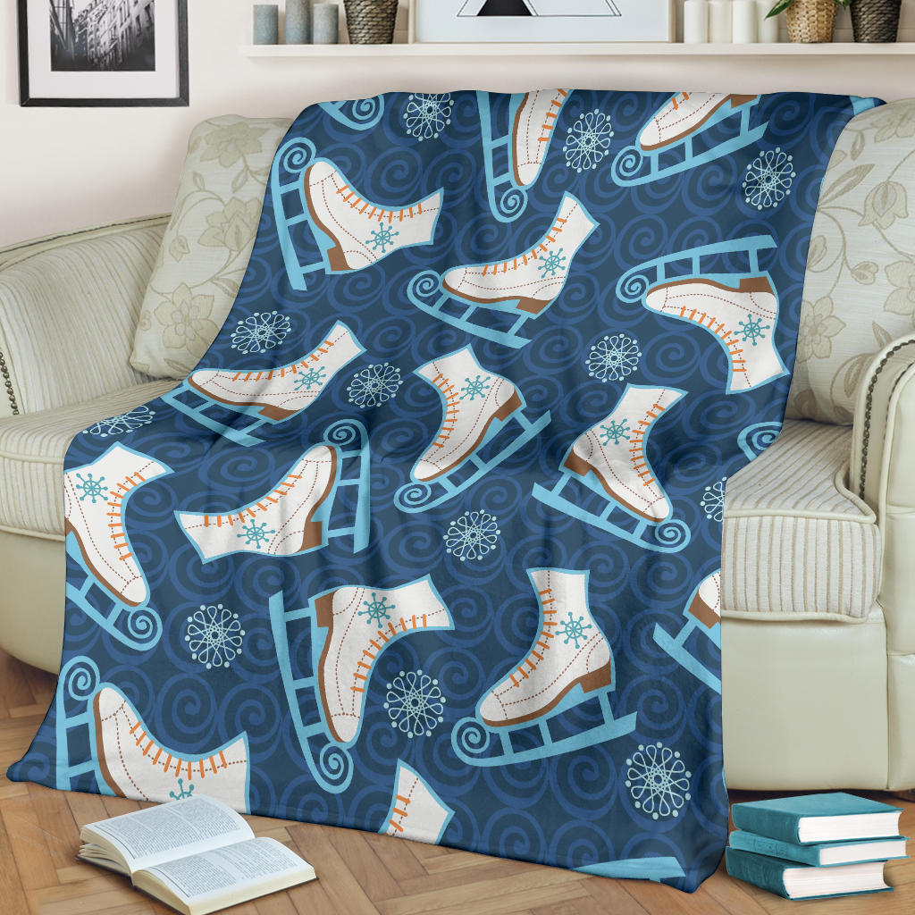 Ice Skate Pattern Print Design 01 Premium Blanket