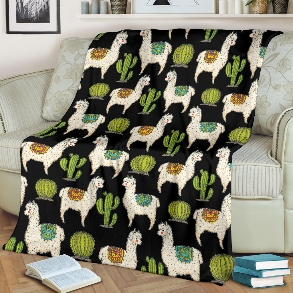 Alpaca Cactus Pattern Print Design 07 Premium Blanket