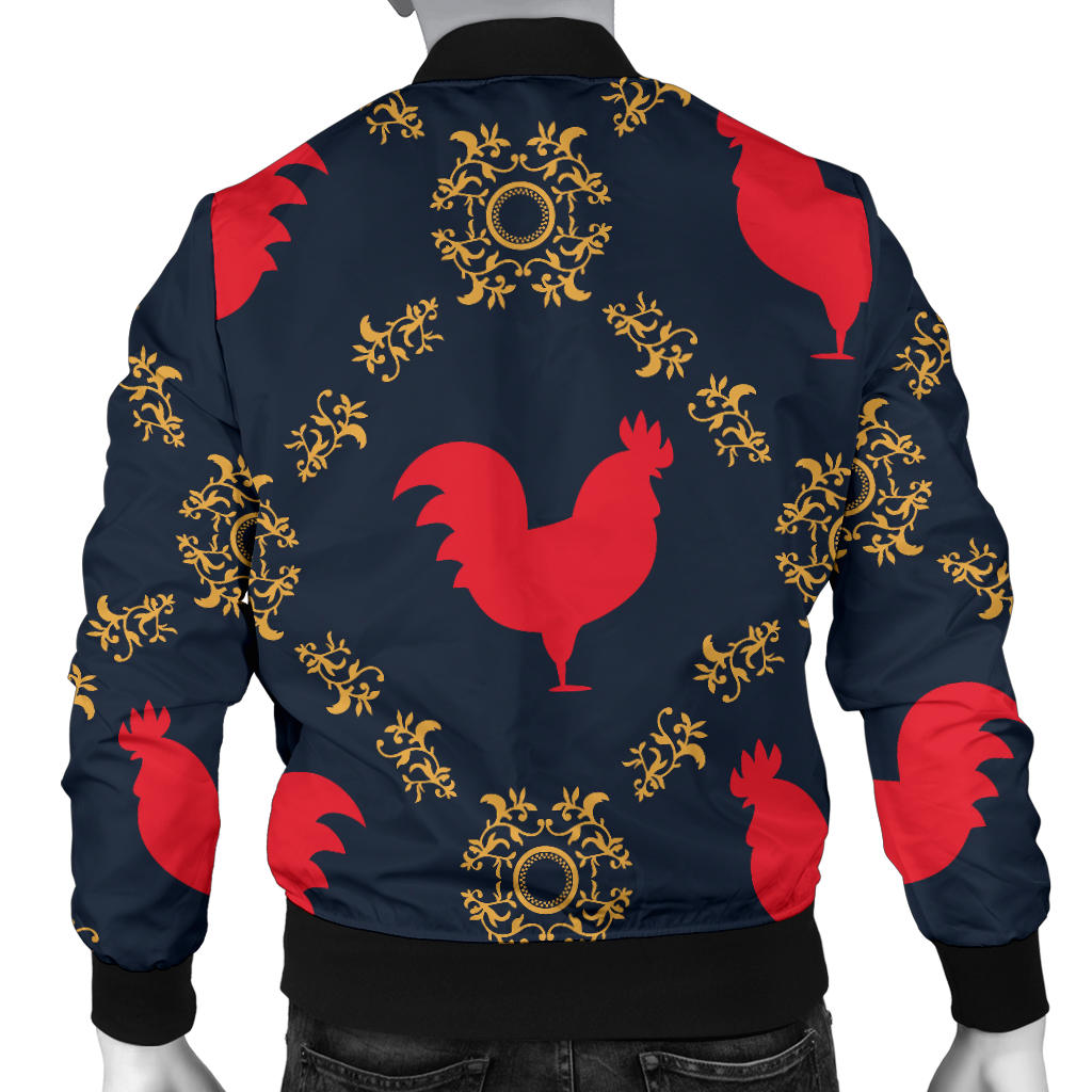Rooster Pattern Print Design A02 Men Bomber Jacket