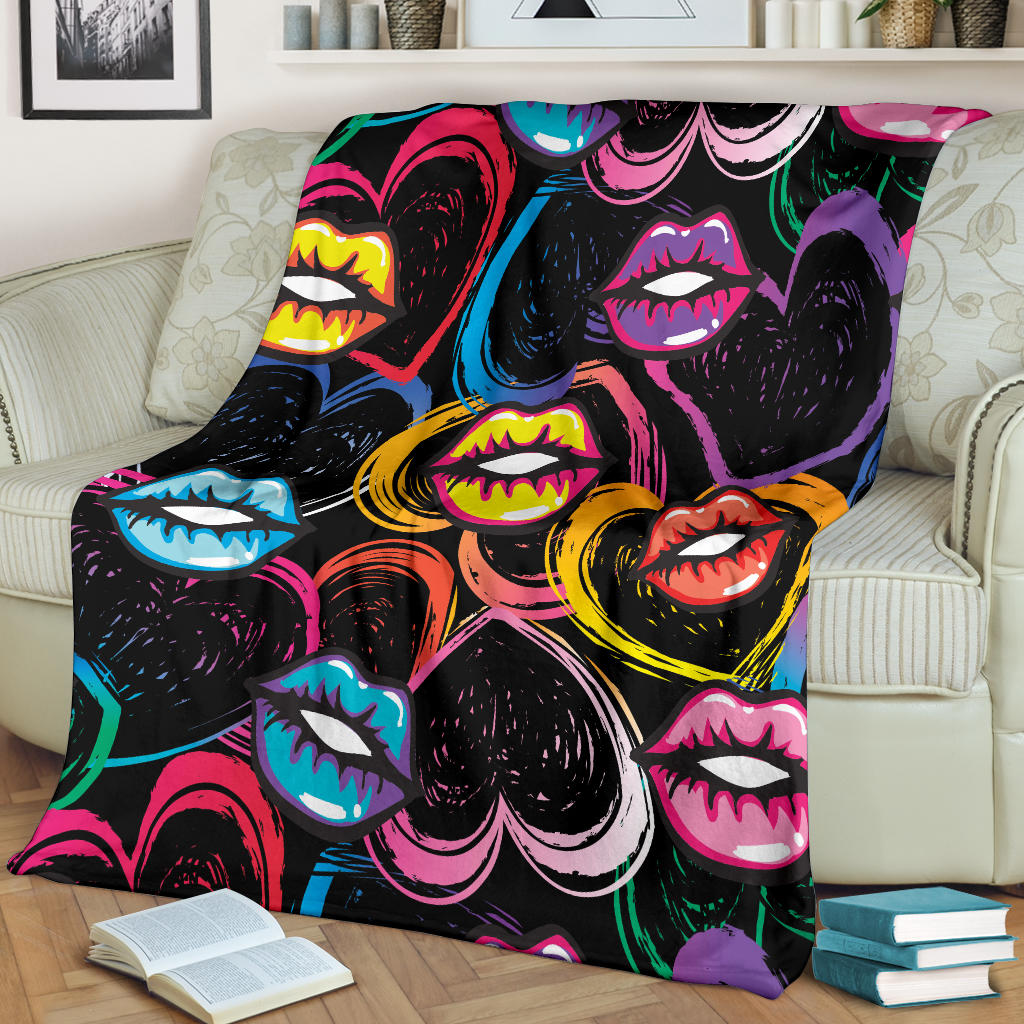 Pop Art Lip Pattern Print Design A03 Premium Blanket