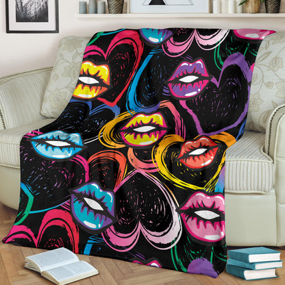 Pop Art Lip Pattern Print Design A03 Premium Blanket