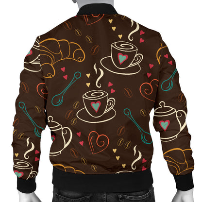 Coffee Pattern Print Design 06 Men Bomber Jacket