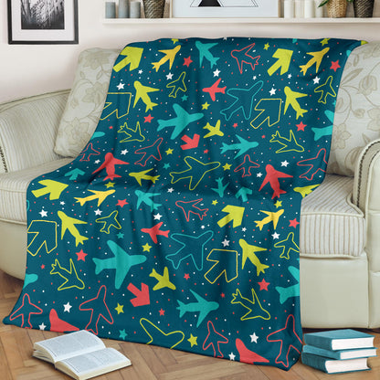 Airplane Pattern Print Design 05 Premium Blanket