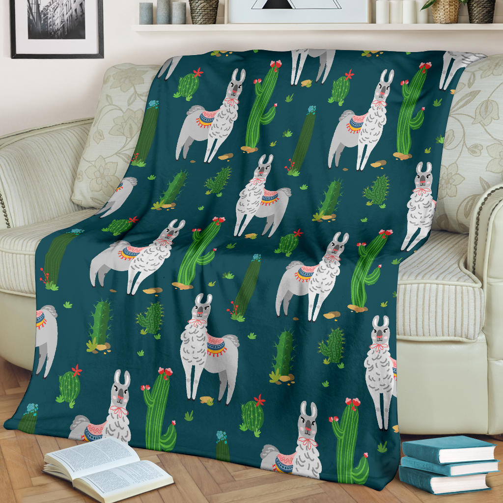 Llama Cactus Pattern Print Design 013 Premium Blanket