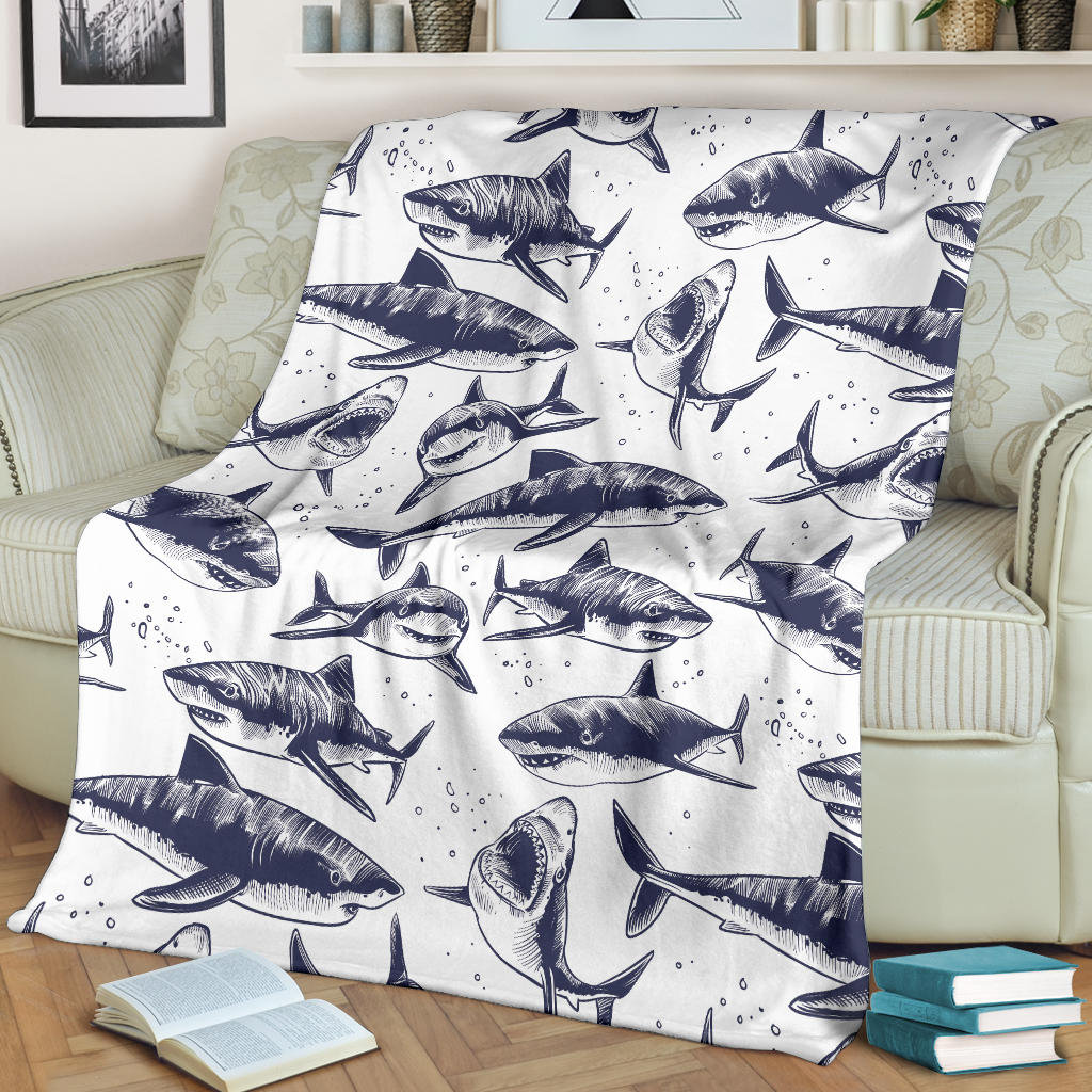 Great White Shark Pattern Print Design 02 Premium Blanket