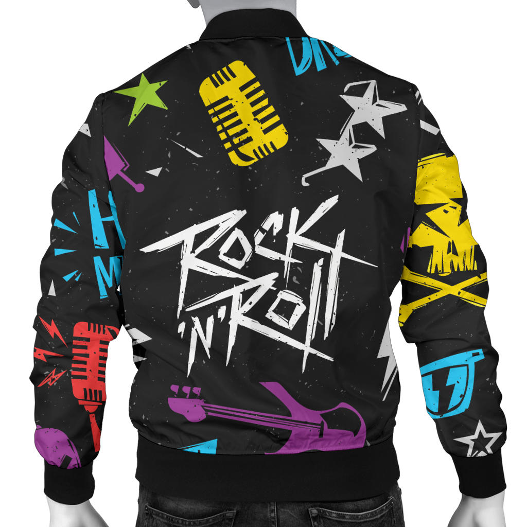 Rock and Roll Pattern Print Design A02 Men Bomber Jacket