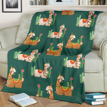 Llama Cactus Pattern Print Design 07 Premium Blanket