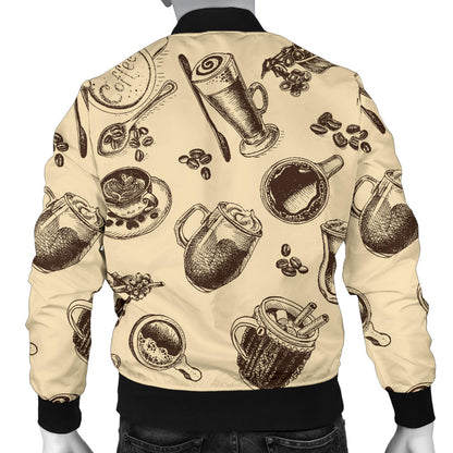 Coffee Pattern Print Design 05 Men Bomber Jacket