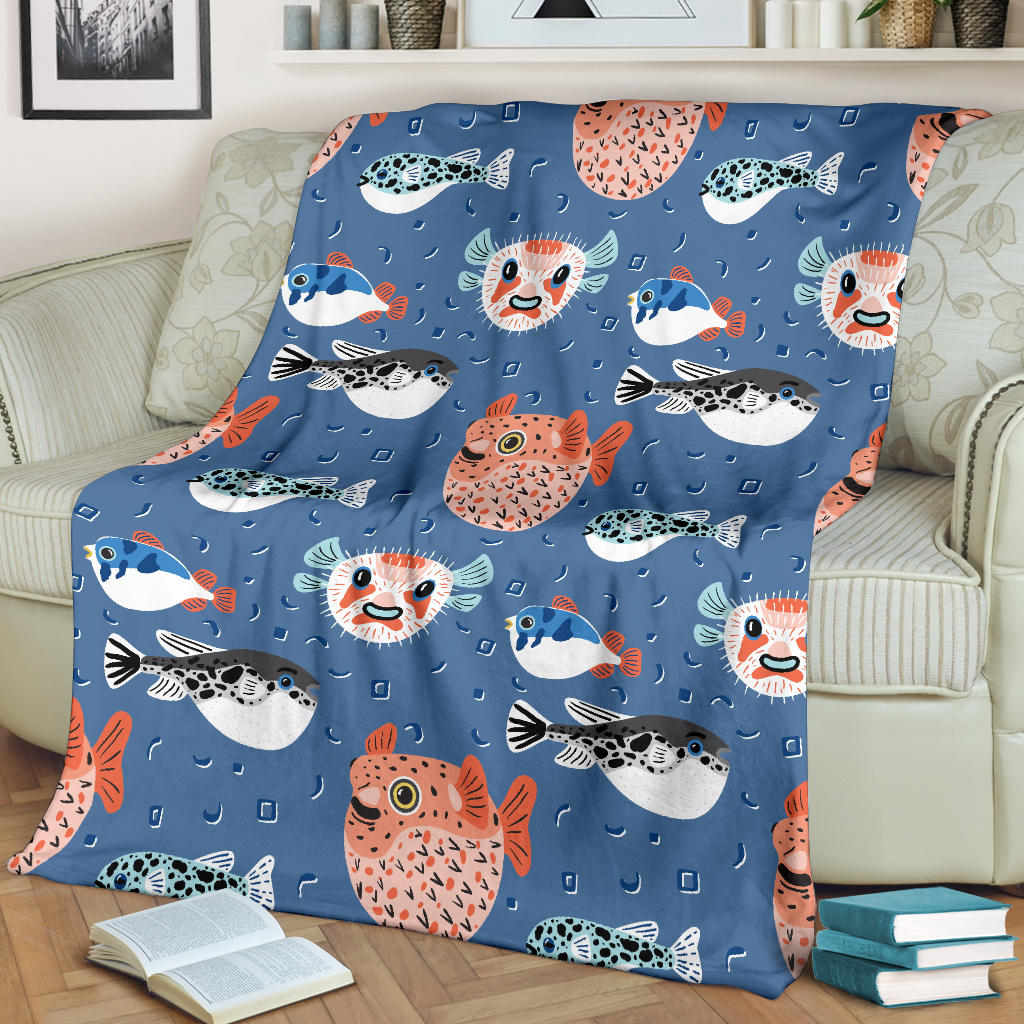 Fugu Pattern Print Design 02 Premium Blanket