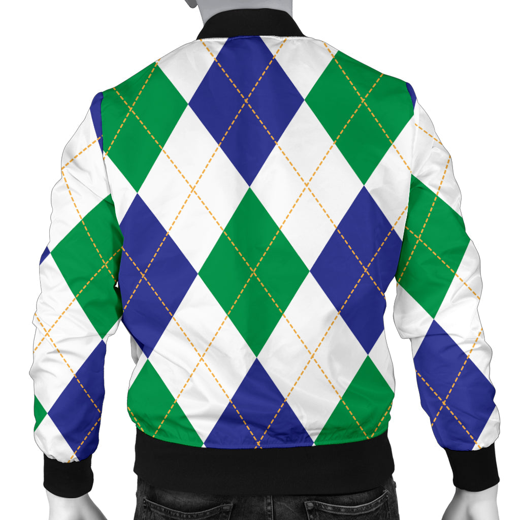 Argyle Green Blue Pattern Print Design 03 Men Bomber Jacket