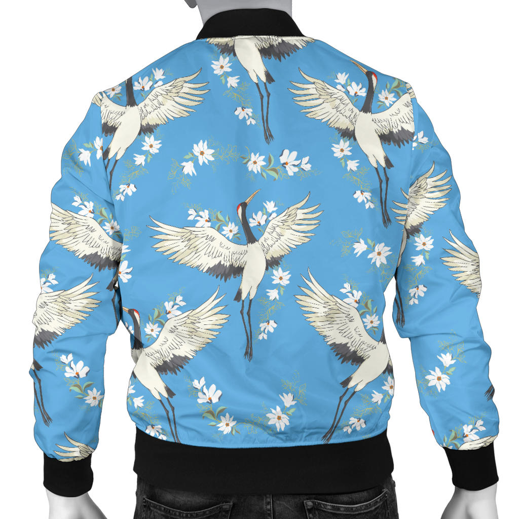 Crane Pattern Print Design 03 Men Bomber Jacket