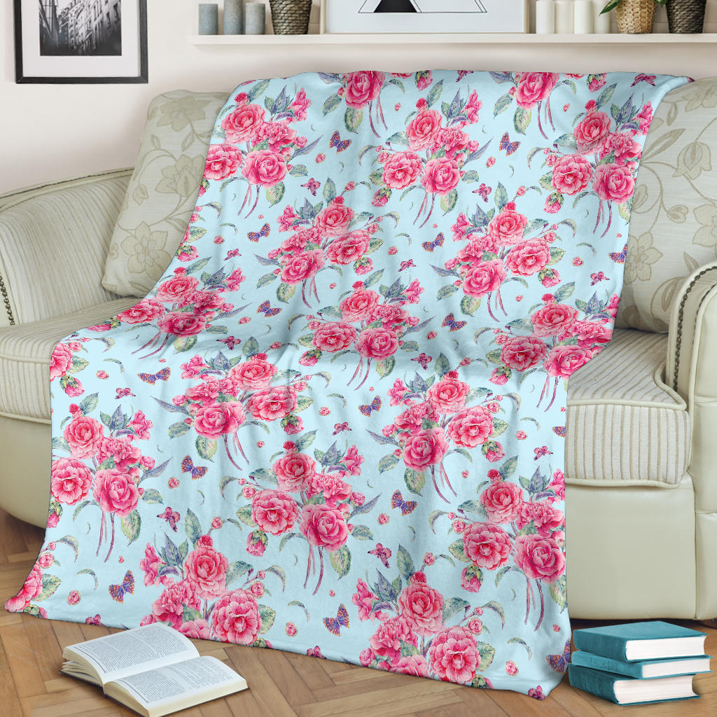 Camellia Pattern Print Design 01 Premium Blanket