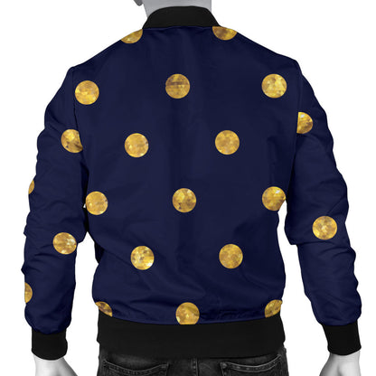 Polka Dot Gold Blue Pattern Print Design 02 Men Bomber Jacket