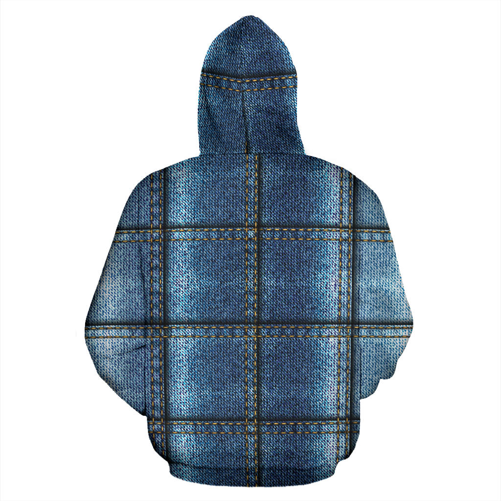 Jean Patchwork Pattern Print Design 02 Pullover Hoodie