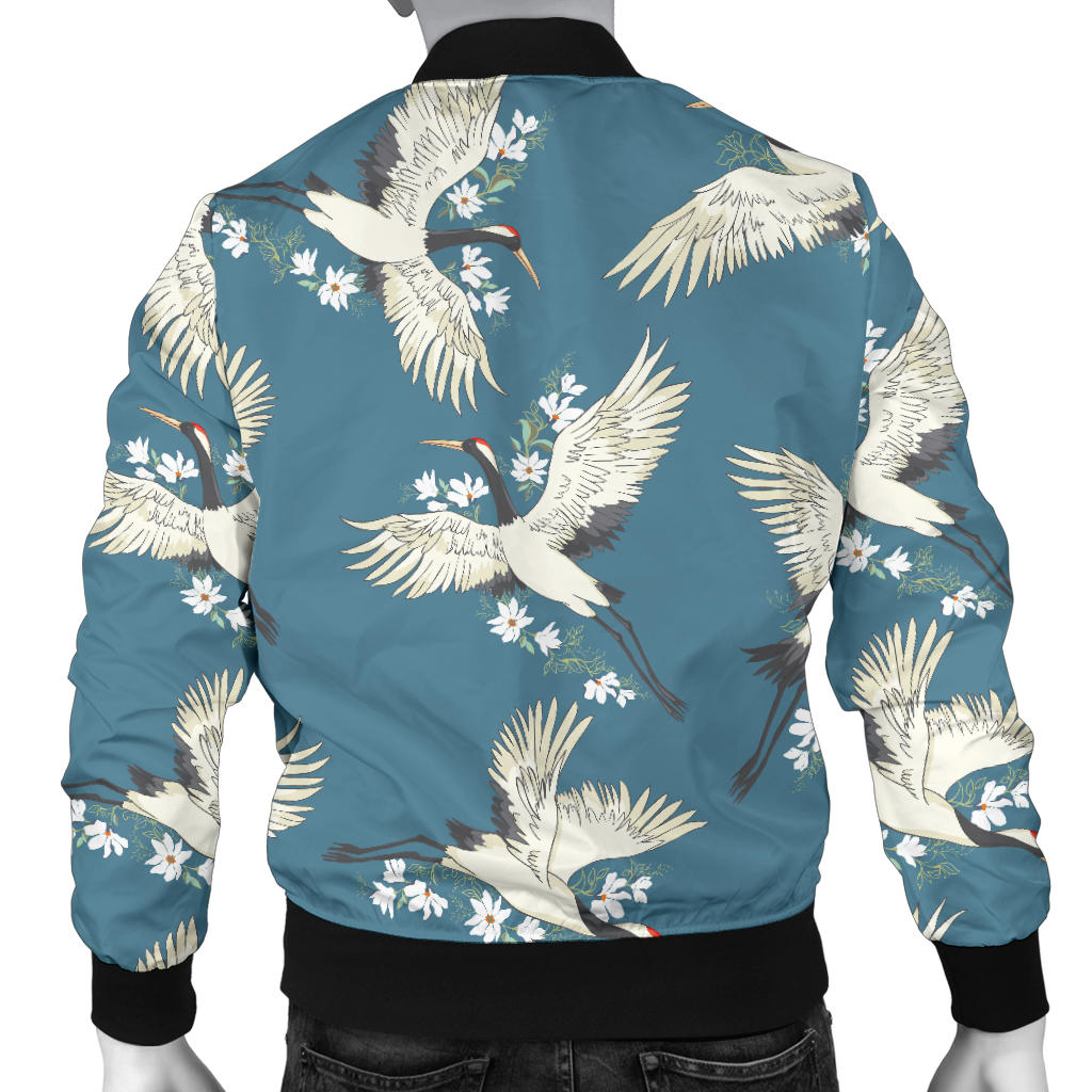 Crane Pattern Print Design 02 Men Bomber Jacket