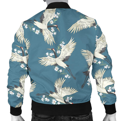 Crane Pattern Print Design 02 Men Bomber Jacket