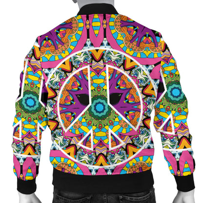 Peace Sign Pattern Print Design A03 Men Bomber Jacket
