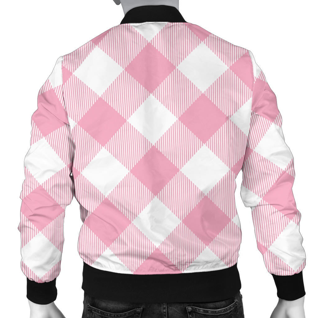 Gingham Pink Pattern Print Design 02 Men Bomber Jacket