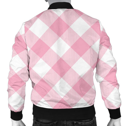 Gingham Pink Pattern Print Design 02 Men Bomber Jacket