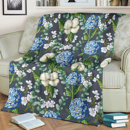 Hydrangea Pattern Print Design 02 Premium Blanket