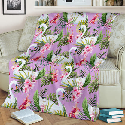 Swan with Flower Pattern Print Design 01 Premium Blanket