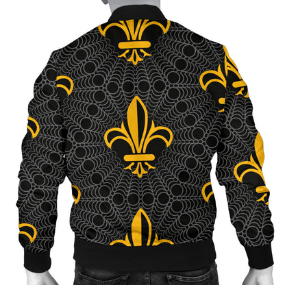 Fleur De Lis Gold Pattern Print Design 01 Men Bomber Jacket