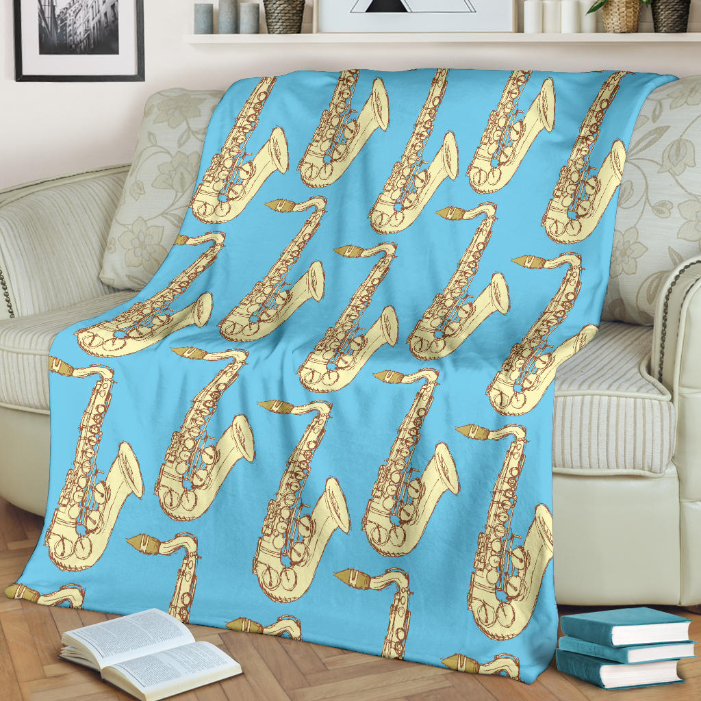 Saxophone Pattern Print Design 03 Premium Blanket