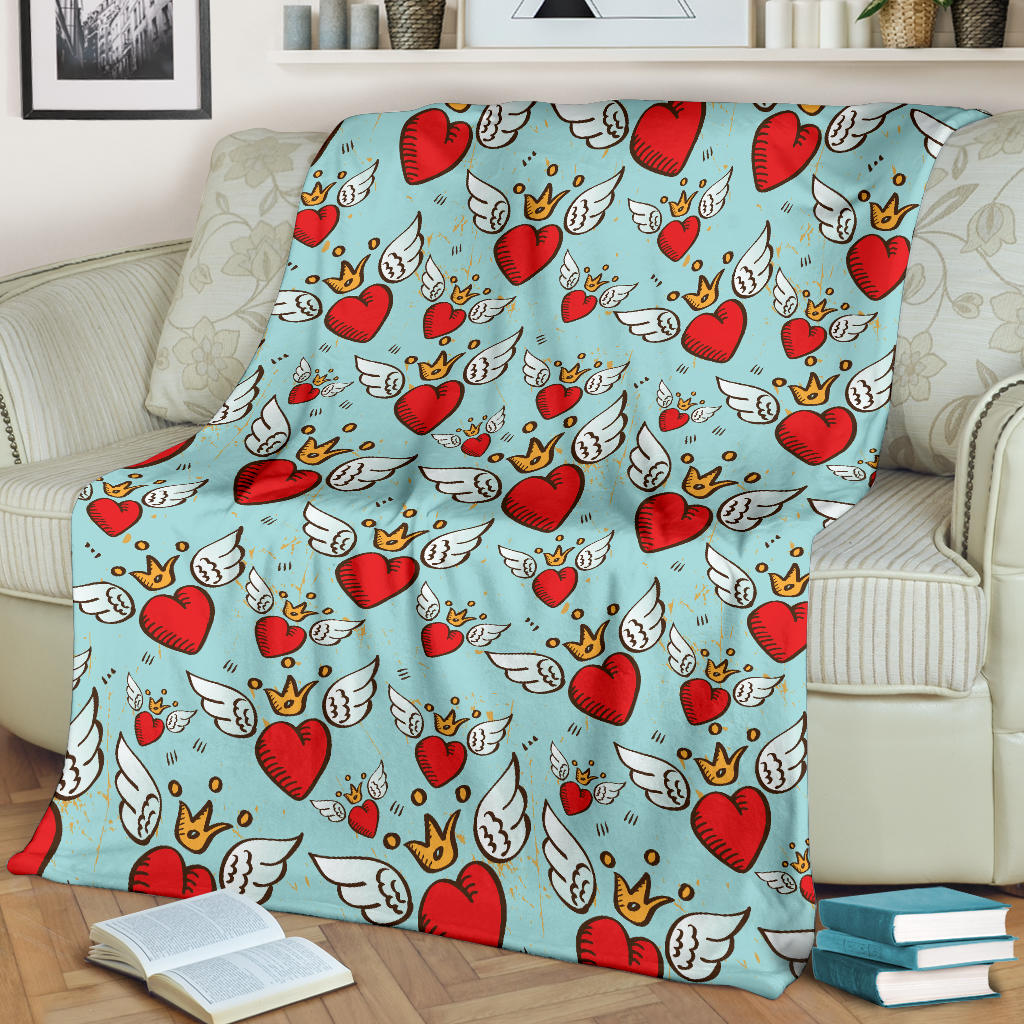 Angel Wings Heart Pattern Print Design 02 Premium Blanket