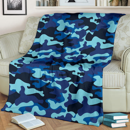 Camo Blue Pattern Print Design 04 Premium Blanket