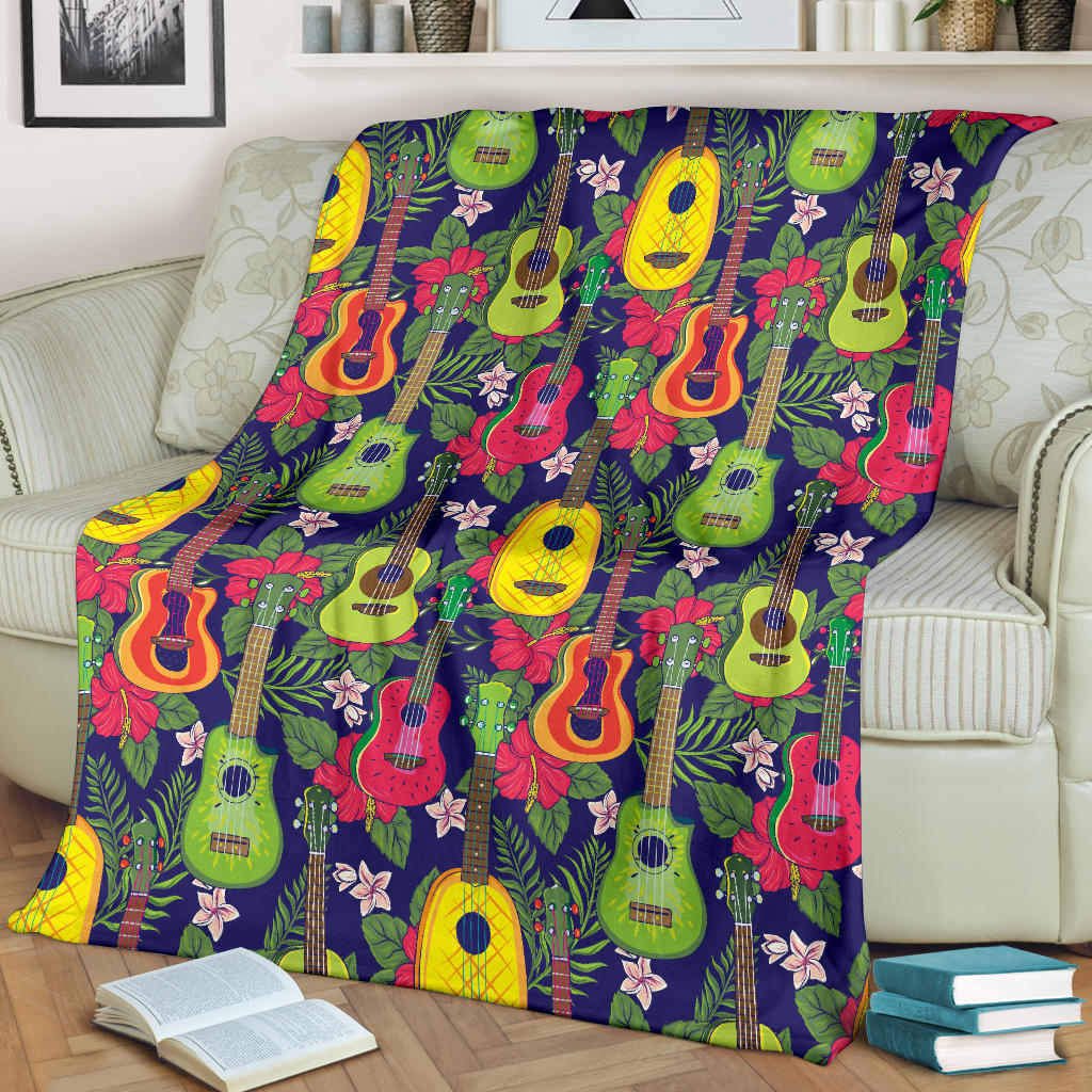 Ukulele Tropical Pattern Print Design 03 Premium Blanket
