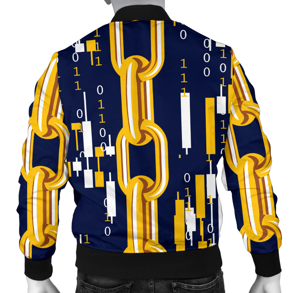 Cryptocurrency Chain Pattern Print Design 03 Men Bomber Jacket