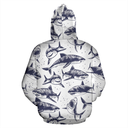 Great White Shark Pattern Print Design 02 Pullover Hoodie