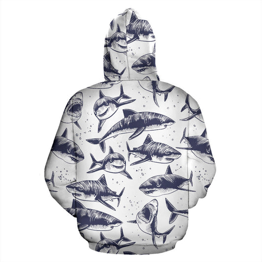 Great White Shark Pattern Print Design 02 Pullover Hoodie