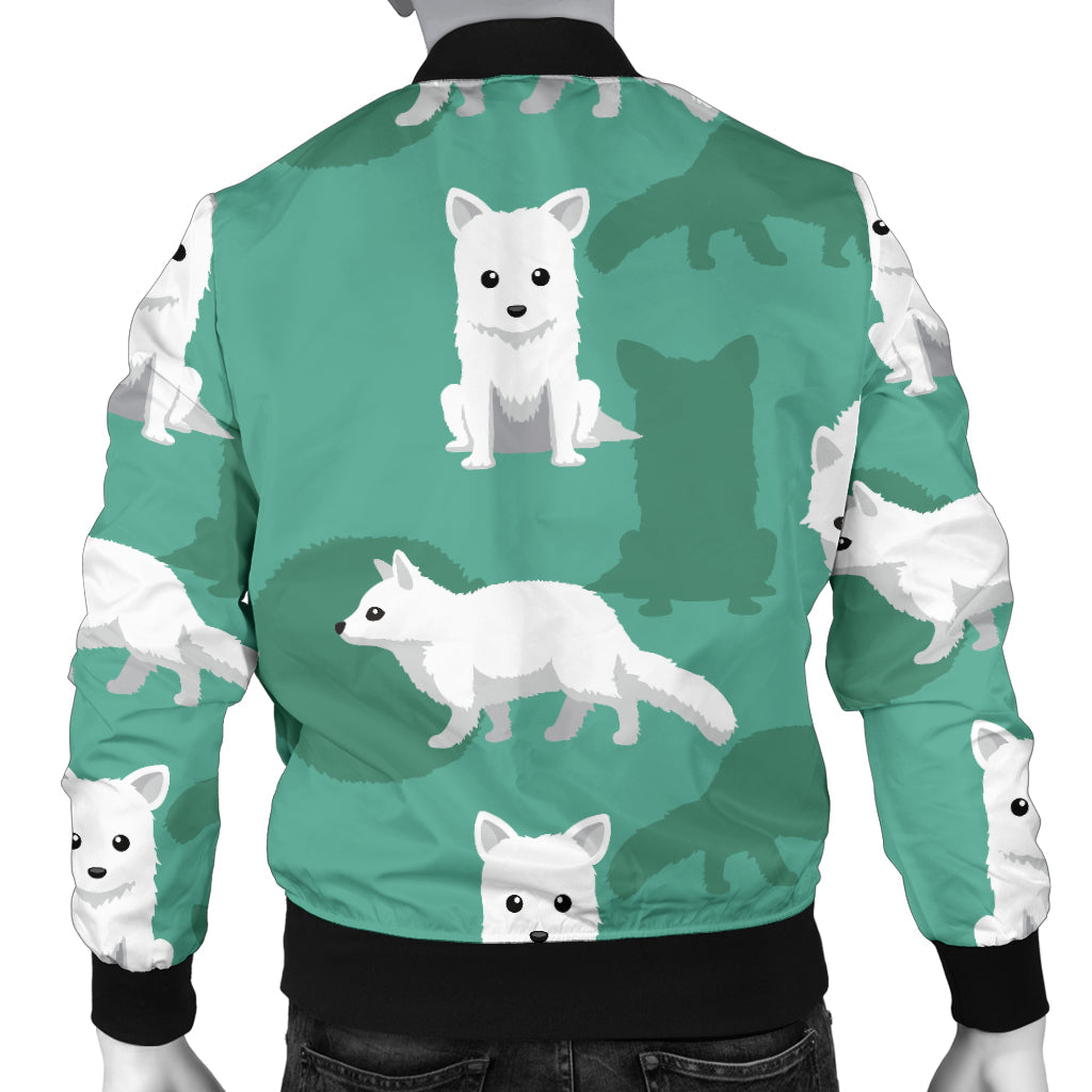 Arctic Fox Pattern Print Design Men Bomber Jacket