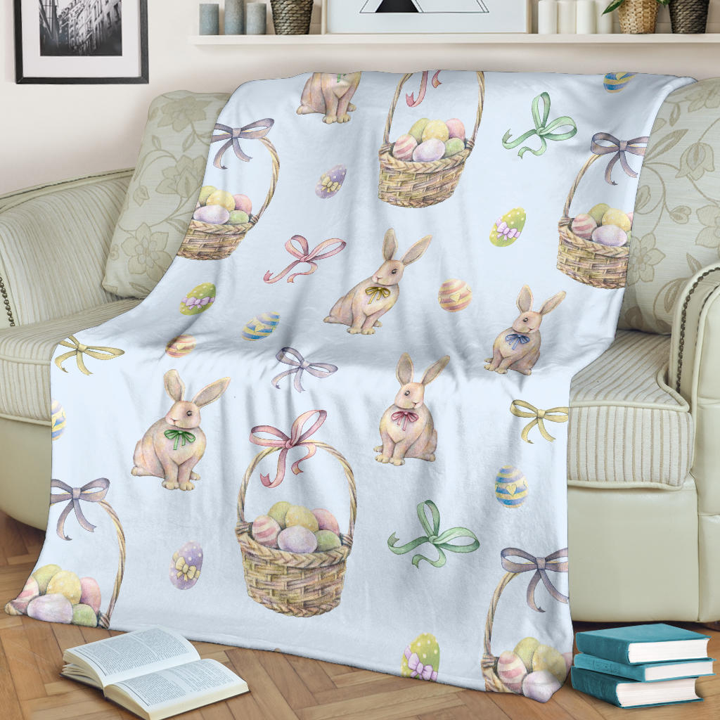 Rabbit Easter Eggs Pattern Print Design 03 Premium Blanket