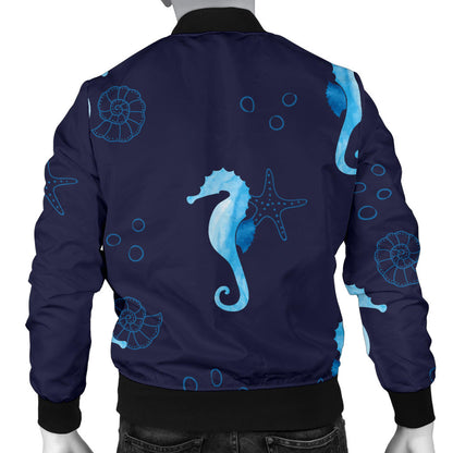 SeaHorse Blue neon Pattern Print Design 03 Men Bomber Jacket