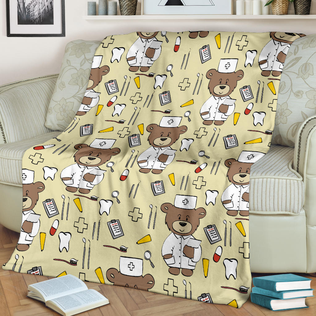 Nurse Bear Pattern Print Design A02 Premium Blanket