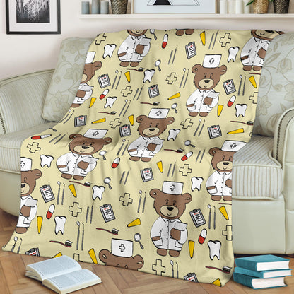 Nurse Bear Pattern Print Design A02 Premium Blanket