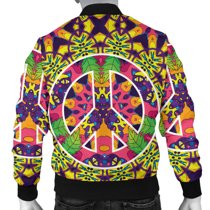 Peace Sign Pattern Print Design A04 Men Bomber Jacket
