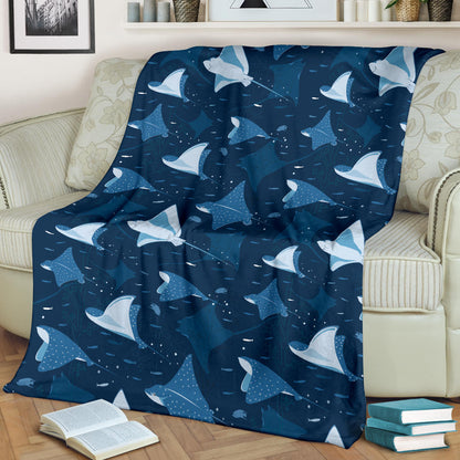 Manta Ray Pattern Print Design 02 Premium Blanket