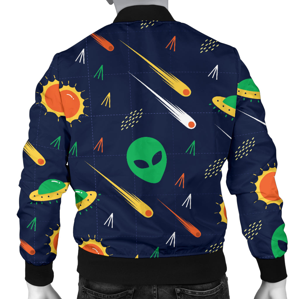 Alien UFO Pattern Print Design 05 Men Bomber Jacket