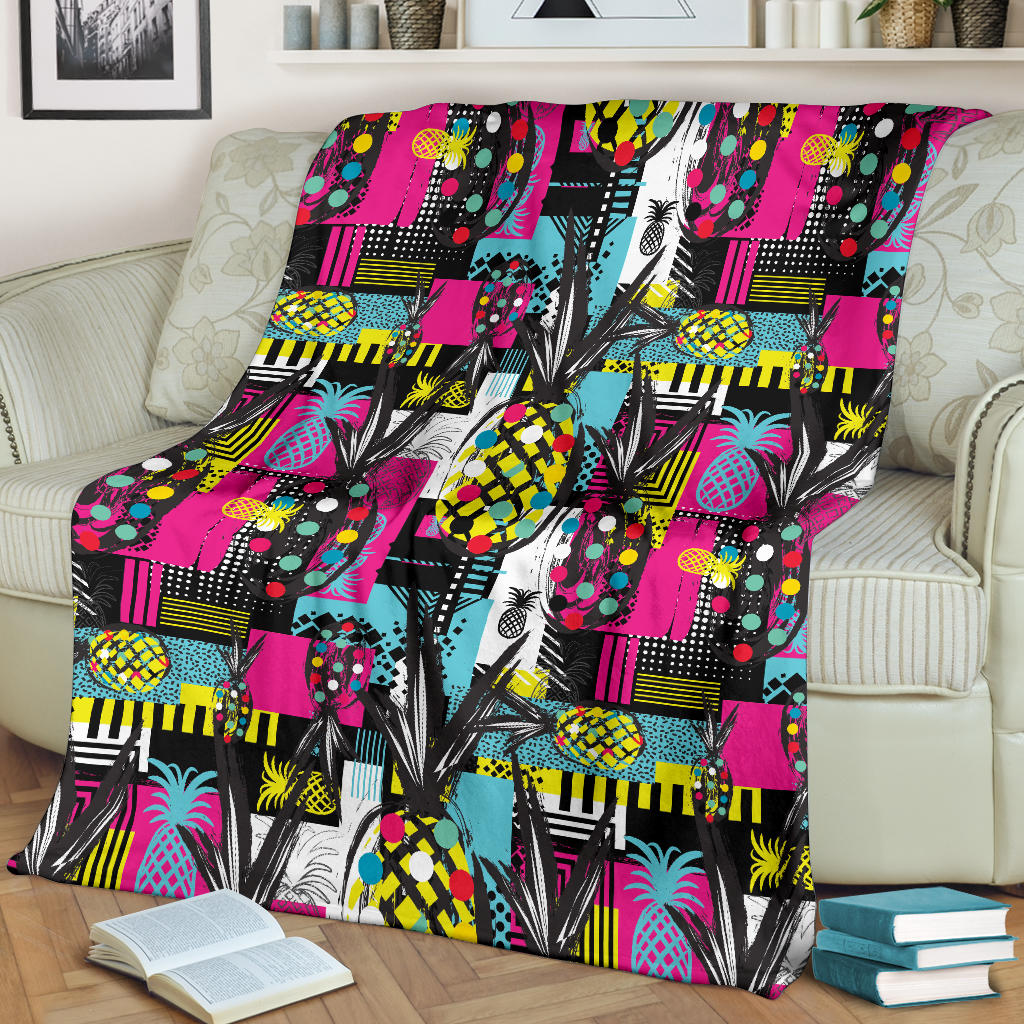 Pop Art Pineapple Pattern Print Design A02 Premium Blanket