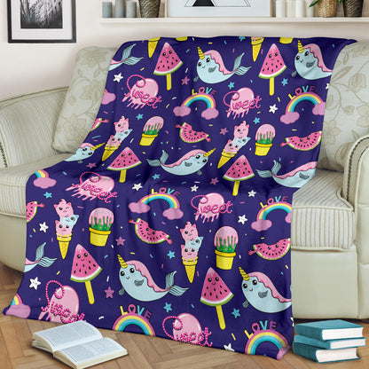 Narwhal Cute Pattern Print Design 02 Premium Blanket