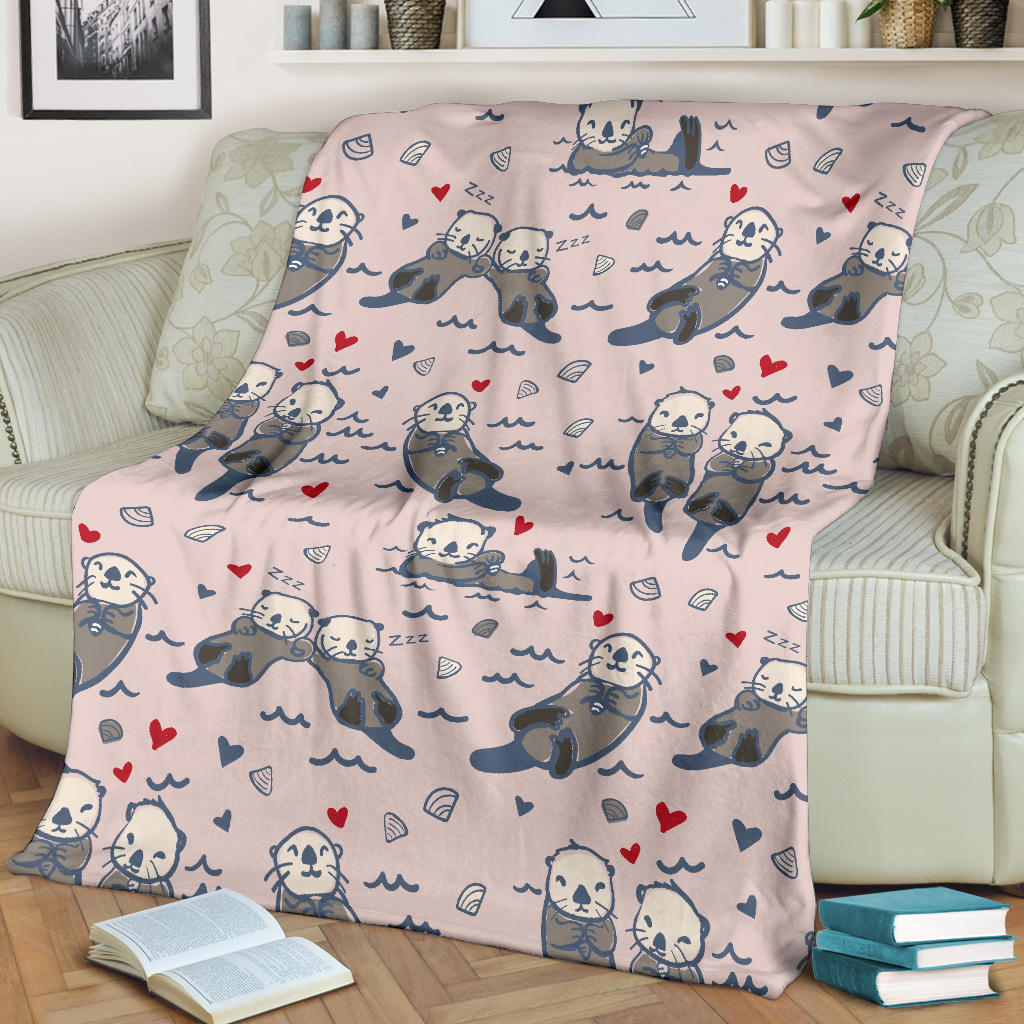 Sea Otter Pattern Print Design 02 Premium Blanket