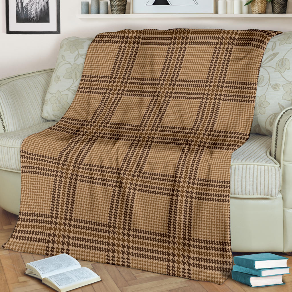 Houndstooth Brown Pattern Print Design 04 Premium Blanket
