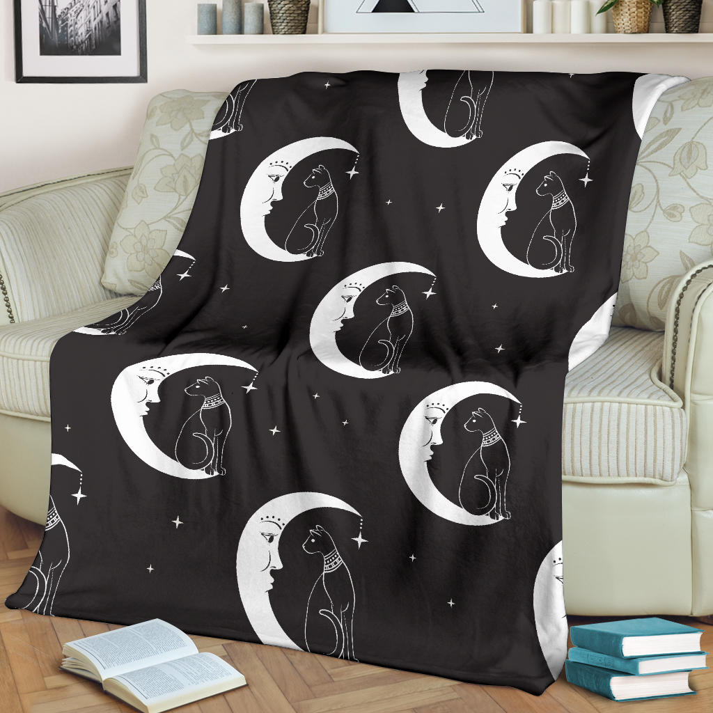 Moon with Cat Pattern Print Design 04 Premium Blanket