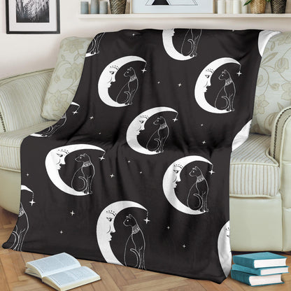 Moon with Cat Pattern Print Design 04 Premium Blanket