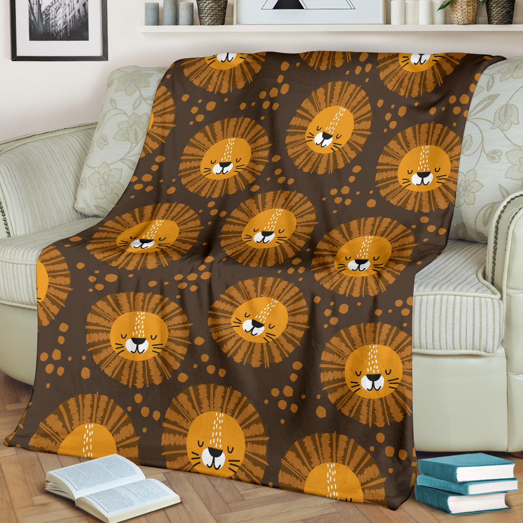 Lion Cartoon Pattern Print Design 01 Premium Blanket