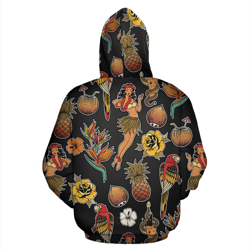 Hula Dancers Hawaiian Style Pattern Print Design 02 Pullover Hoodie