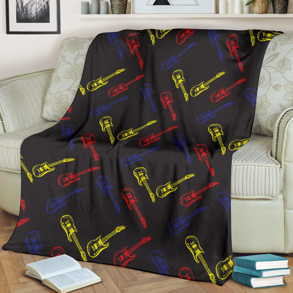 Electric Guitar Pattern Print Design 03 Premium Blanket